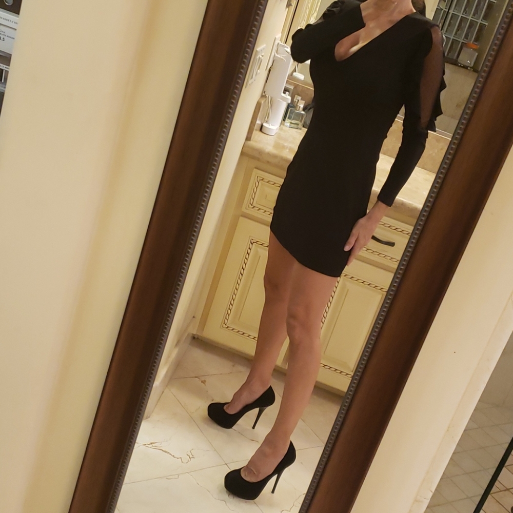 Express black polka dot lace & ruffle sleeved dres - Picture 12 of 16